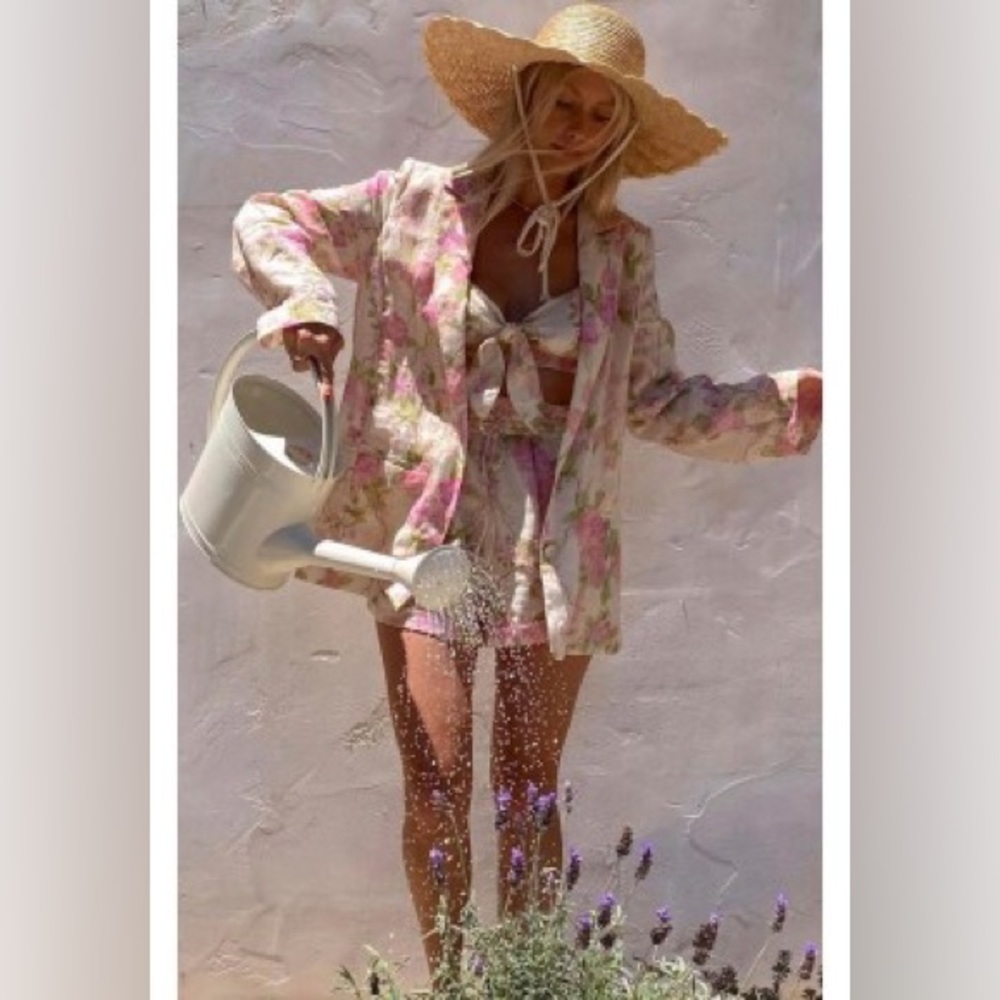 Spell Pink Floral Linen Blend Blazer - Picture 5 of 7